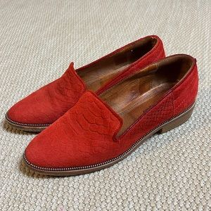 The Kooples Orange Snake Suede Loafers Flat Shoes Size 6 36